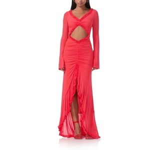 AFRM Cat Micro Ruffle Maxi Dress - Cherry Red